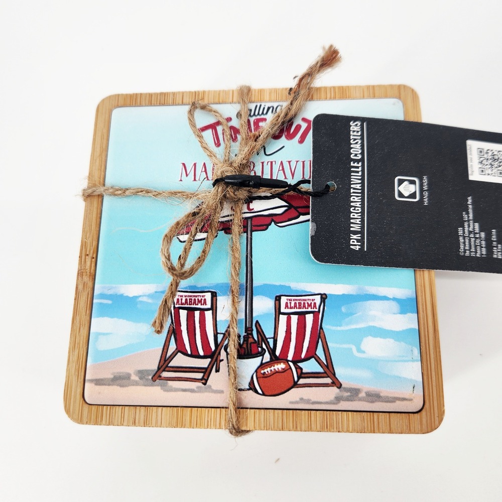 Alabama Crimson‎ Tide Margaritaville Coasters 4PK Bamboo Cork The Memory Company